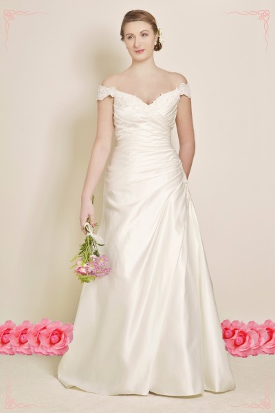 Satin and Lace Off Shoulder Wedding Dress