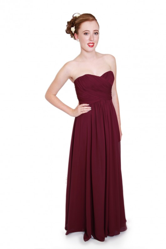 EMBM08 - Purple Chiffon Strapless Bridesmaids Dress