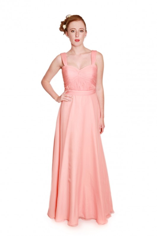 peach bridesmaids dress, long chiffon bridesmaids dress, bridesmaids dress with straps