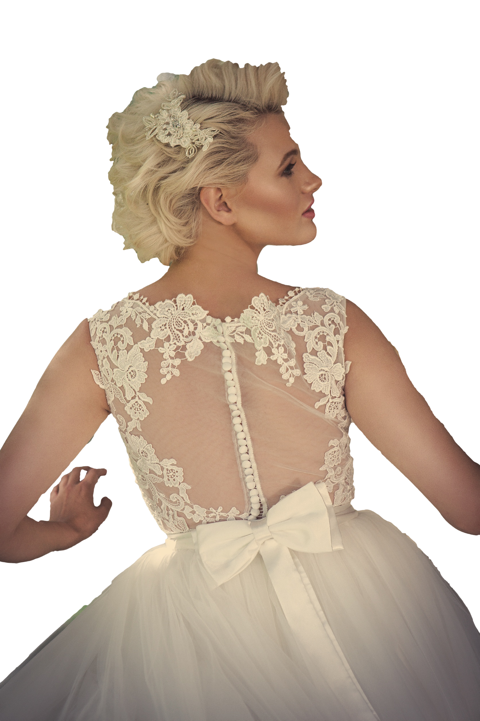 Evie Full Skirt and Lace Bodice Wedding DRess with side slit