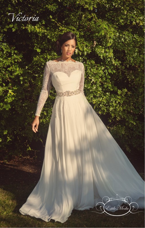 lace wedding dress with long sleeves, Estilo Moda Bridal's Long Sleeve Lace Illusion Neckline A-line chiffon skirt destination wedding dress, beach wedding dress, Victoria Back, long sleeve wedding dress, lace wedding dress, vintage wedding dress, full skirt wedding dress, elie saab wedding dress inspiration