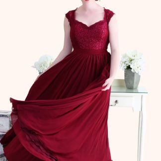 Estilo Moda Milton Keynes Christina Lace Bodice and Long Length Red Chiffon A-Line Bridesmaid Dress
