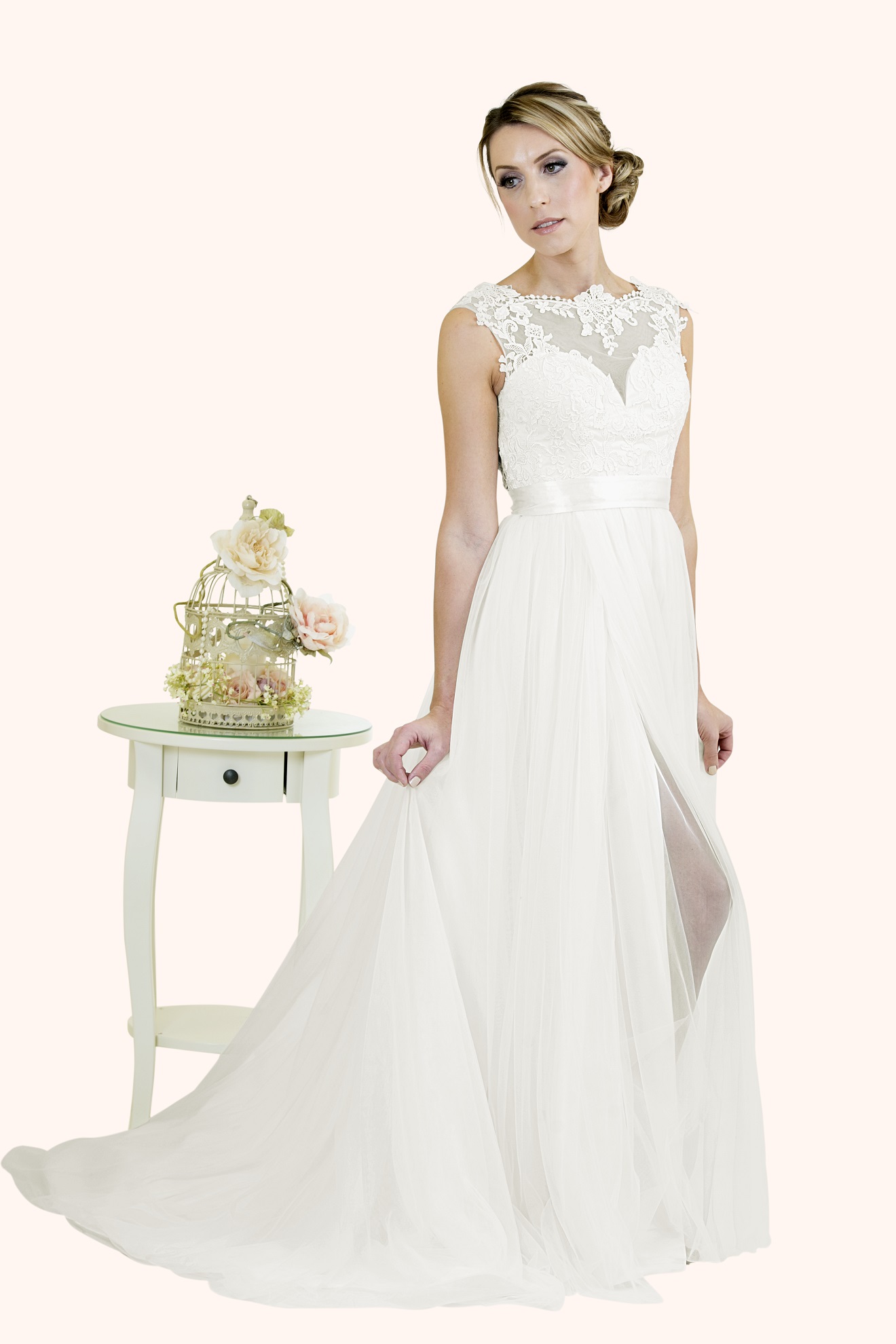 Evie Stunning Lace Illusion Neckline Wedding Dress