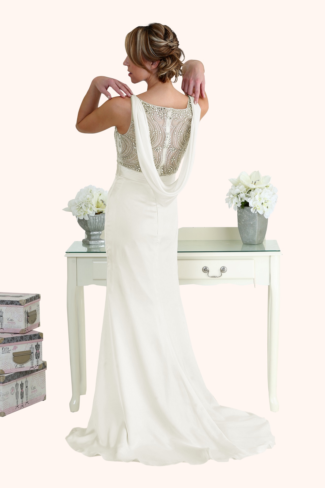 Natasha Beaded Illusion Neckline Wedding Dress